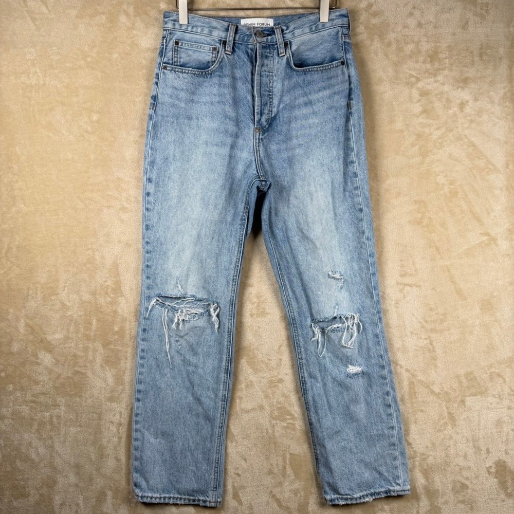 Denim Forum The Joni High Rise Loose 29L Jeans Light Wash Distressed Size 27
